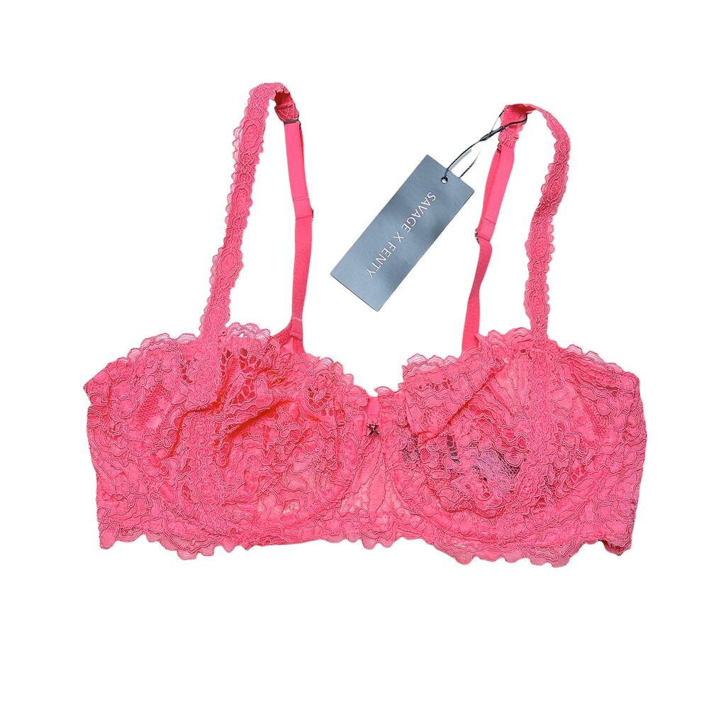 Savage X Fenty Romantic Corded Lace Unlined Balconette Bra Acacia Pink Size 36C